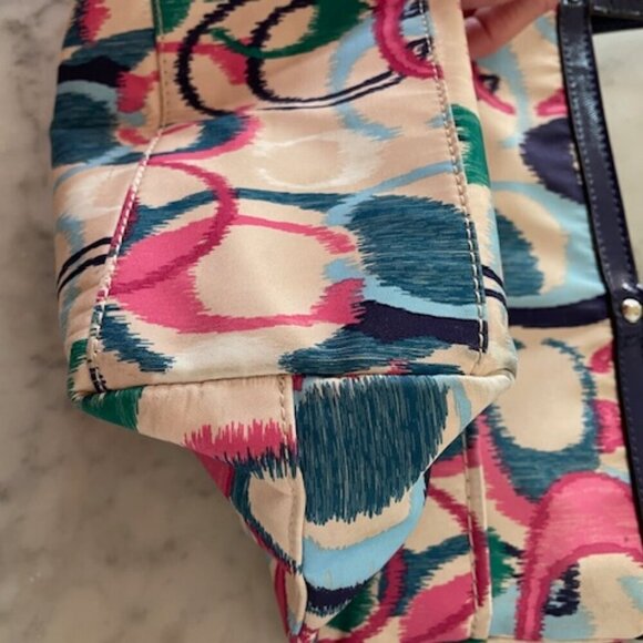 COACH Ikat Scribble Tote Double Handle Bag Blue Pink - Picture 11 of 15